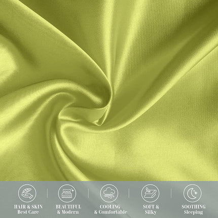 Elegant Comfort 2-PACK Pistachio Green Viscose Satin Pillowcase Set with Hidden Zipper closure, Silky Smooth for Hair and Skin Care-Beautiful Gift Box-2-Piece Satin Pillowcases, Standard/Queen