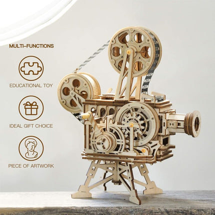 ROKR 3D Wooden Puzzles for Adults, Mechanical Vitascope Movie Projector Model Kit, Hand-Cranked DIY Wood Craft Building Set
