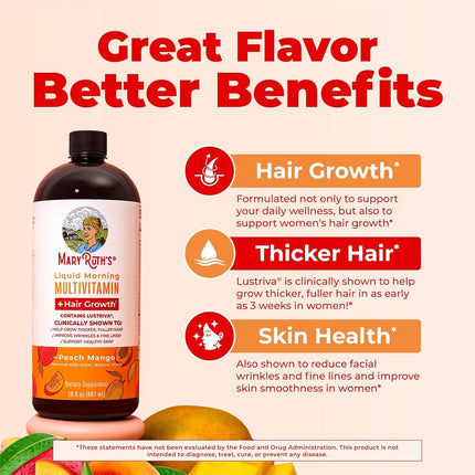 MARYRUTH'S Liquid Multivitamin + Hair Growth, Clinically Thicker Hair, 30oz