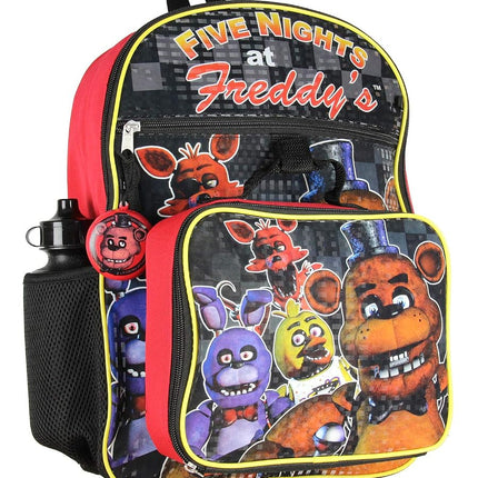 Five Nights At Freddy's Mochila Escolar de 16", Lonchera, Botella de Agua, Kit de Almuerzo - Juego de 5 Piezas