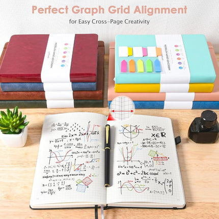 Graph Paper Notebook, 312 Numbered Pages, Squared Grid Leather Journal, A5