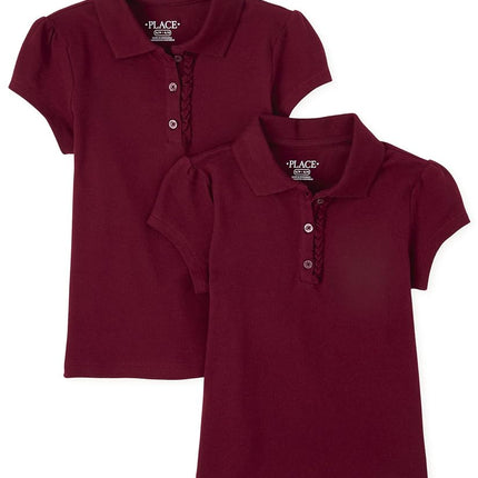 The Children's Place Girls' Short Sleeve Ruffle Pique Polo, Rubine 2 Pack, Small