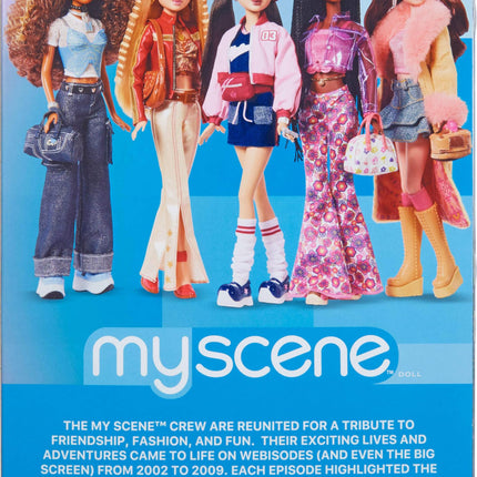 Barbie Signature Muñeca y Accesorios My Scene Nolee, Traje Inspirado en los años 2000 con Conjunto Deportivo a Juego, Chaqueta Corta, Calentadores y Soporte para Muñeca, JBH79