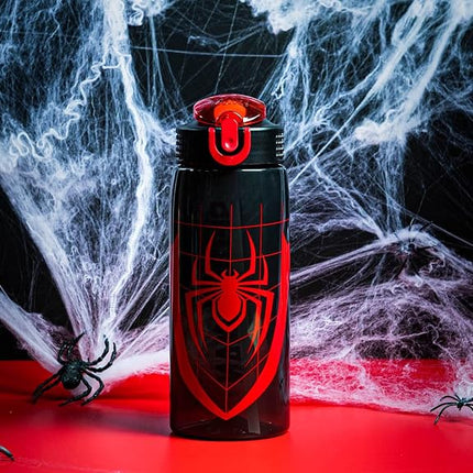 Zak Designs Marvel Spider-Man Water Bottle For School or Travel, 25 oz Durable Plastic Water Bottle With Straw, Handle, and Leak-Proof, Pop-Up Spout Cover (Spider-Man)