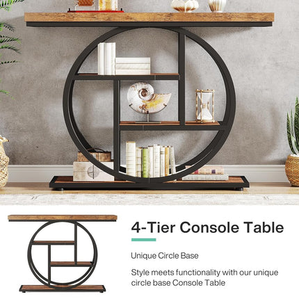 Tribesigns 105cm Console Table, 4-Tier Entryway Console Table with Geometric Base, Narrow Hall Table with Storage Shelves for Living Room, Hallway, Foyer, Rustic Brown