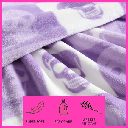 Betsey Johnson - Blanket, Buttery-Soft Throw Blanket for Couch or Bed, Boldly Plush & Oversized Bedding, Halloween Decor (Cracked Checkered Skull Purple, 50" x 70")