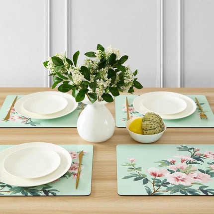 Laura Ashley Cork Placemats 16 x 12-inch for Kitchen and Dining Tables, Heat Resistant, Durable, Easy Clean, Set of 4, Blossom Branch