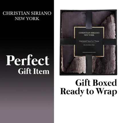 Christian Siriano Black Faux Fur Throw in Gift Box, Black and Brown Polyester, 1-Piece Giftable Throw Blanket, Oeko-TEX Certified Confidence