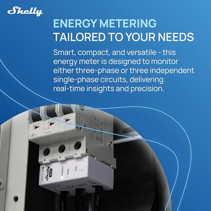 Shelly 3EM-63T Gen3, Wi-Fi Three Phase or Single Phase Installations Energy Meter, 4-Quadrant Measurement, Flat Terminals, No Load Threshold, Photovoltaic Ready, No Hub Required, Accuracy Class B