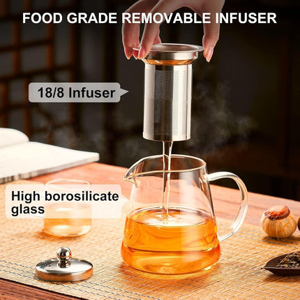 PARACITY Glass Teapot Stovetop 44 OZ, Borosilicate Clear Tea Kettle with Removable 18/8 Stainless Steel Infuser, Teapot Blooming and Loose Leaf Tea Maker Tea Brewer for Camping, Travel (1300ml)