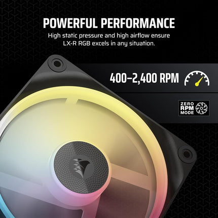 Corsair iCUE LINK LX120-R RGB 120mm PWM Reverse Fans – Triple Fan Kit – Low-Noise, Magnetic Dome Bearing, Dual Light Loops, QuikTurn™ Screws, Zero RPM Mode – Black