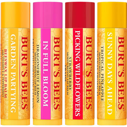 Burt's Bees Lip Balm Gift Set, Beeswax, Strawberry, Tropical Pineapple, Dragonfruit Lemon, In Full Bloom, 4x4.25g