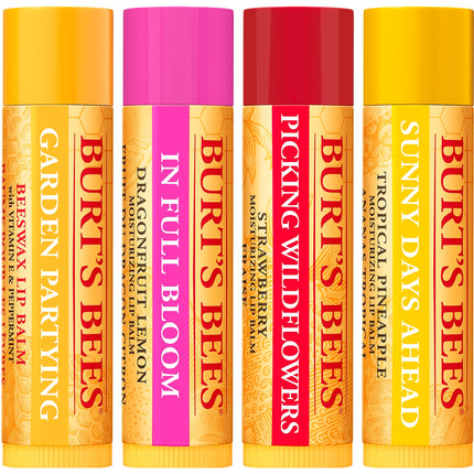 Burt's Bees Lip Balm Gift Set, Beeswax, Strawberry, Tropical Pineapple, Dragonfruit Lemon, In Full Bloom, 4x4.25g