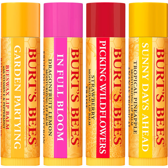 Burt's Bees Lip Balm Gift Set, Beeswax, Strawberry, Tropical Pineapple, Dragonfruit Lemon, In Full Bloom, 4x4.25g