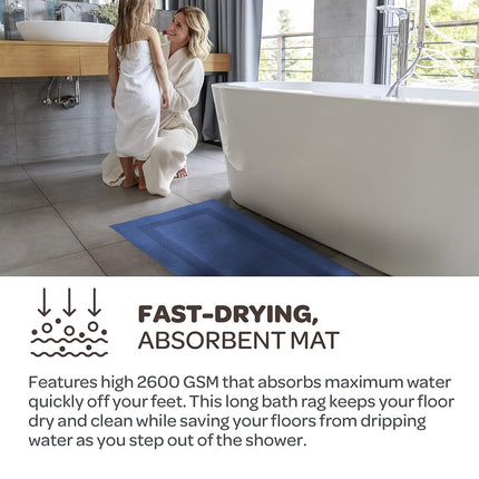 Bedford Home 100 Percent Cotton Reversible Long Bath Rug - Blue - 24x60