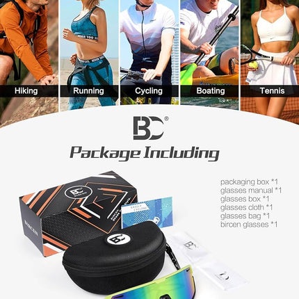 BIRCEN Sunglasses for Baseball Running Cycling : Wrap-around Sport Glasses, E-green Frame Green Lens