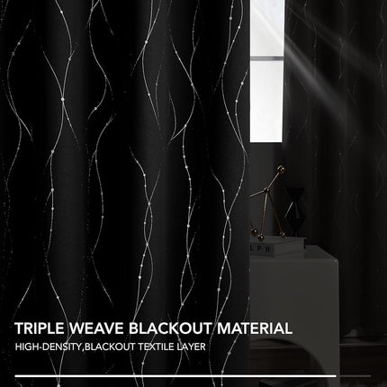 Deconovo Cortinas Opacas para Sala de Estar, 42 x 95 Pulgadas de Largo, Juego de 2 Paneles, Cortinas Aislantes Térmicas e Insonorizadas con Estampado Plateado, Paneles Lavables a Máquina con Ojales para Puerta Corredera de Dormitorio
