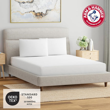 Protector de colchón Arm & Hammer de felpa suave, impermeable, blanco, tamaño Queen