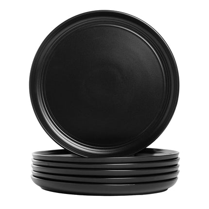 Double Line 10.5" Dinner Plate, Set of 6, Matte Bl