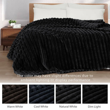 Exclusivo Mezcla Striped Jacquard Bed Blanket Double Size, Black
