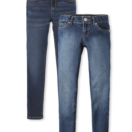 The Children's Place Jeans Súper Ajustados para Niña, Paquete de 2, Lavado Dk Twilight/Azul Victory, 12