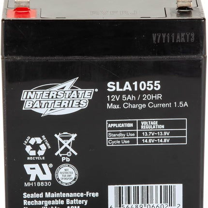 Interstate Batteries 12V 5AH Sealed Lead Acid (SLA) Battery (AGM) - .187 FASTON Spade Terminals (SLA1055)