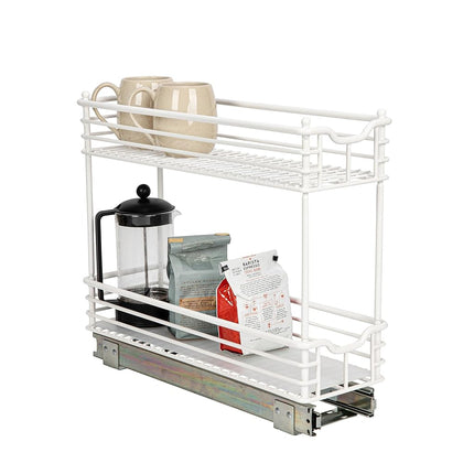 Organisateur coulissant étroit pour armoire Household Essentials, organisateur à deux niveaux, blanc, idéal pour les armoires étroites dans la cuisine, la salle de bain et plus encore, 17,8 cm