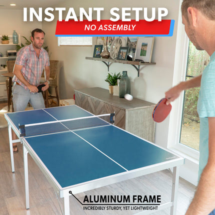 GoSports Juego de tenis de mesa mediano de 1.83 m x 0.91 m - Juego de tenis de mesa portátil para interior/exterior con red, 2 paletas de tenis de mesa y 4 pelotas - Azul