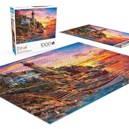 Buffalo Games - Dominic Davison - Atardecer en Lighthouse Bay - Rompecabezas de 1000 piezas para adultos - Rompecabezas desafiante, perfecto para noches de juegos - El tamaño final es de 26,75 x 19,75
