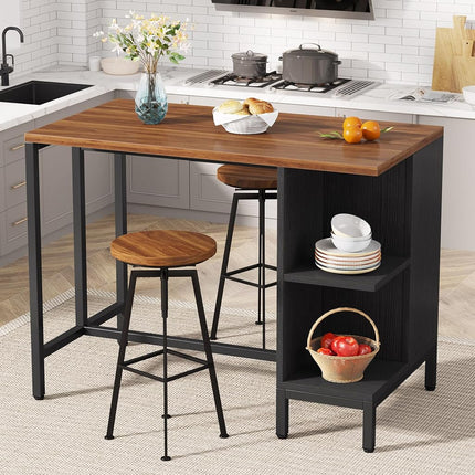 Tribesigns Kitchen Island, Kitchen Shelf Bar Table with 5 Open Storage Shelves and Large Worktop, Industrial Butcher Block Island (Stools Not Included)