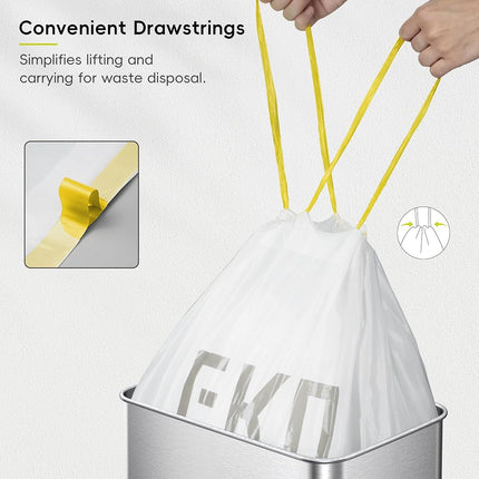 EKO 12.9 Gallon / 45-49 Liter, 110 Count Drawstring Trash Bags, Extra-Strong Unscented Garbage Bags, Easy-Dispense Roll for Kitchen & Household Use, Resists Tears, Leaks and Punctures, Code J, White