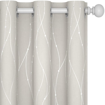 Deconovo Rideaux occultants à pattes arrières avec motif géométrique, assombrissants, bloquent la chaleur, économisent l'énergie pour chambre à coucher, salon, 2 panneaux, blanc, 42 L x 63 H pouces, pois ondulés