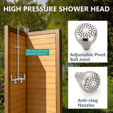 Aolemi Outdoor Shower Kit, Outdoor Shower Fixture System with High Pressure Shower Head, Double Handle Outdoor Shower Faucet Exposed Shower, 80cm Center, Brushed Nickel