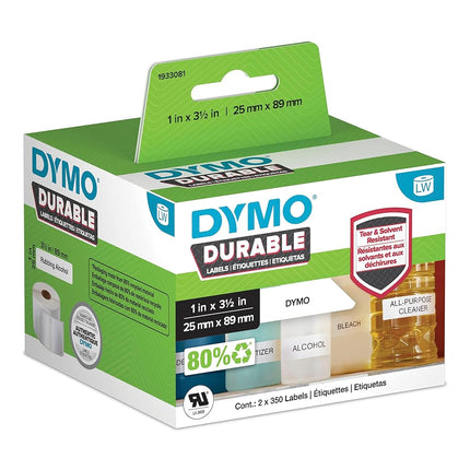 DYMO Original LabelWriter Durable Labels | 25mm x 89mm | White Poly | 2 Rolls of 350 (700 Self-Adhesive Labels) | High-Performance | for LabelWriter Label Makers