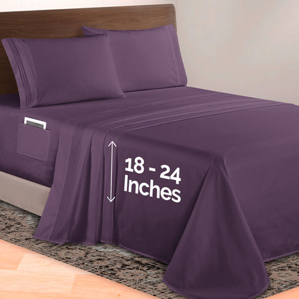 Elegant Comfort Luxurious 1500 Premium Hotel Quality Microfiber 4-Piece Sheet Set, 18-24 Inches Deep - Extra Deep Pocket Sheets - Ultra Soft 4PC Deep Pocket Sheets, Full, Eggplant-Purple
