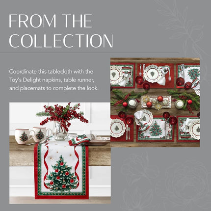 Elrene Home Fashions Villeroy & Boch Toy's Delight Christmas Fabric Tablecloth, Holiday Table Decor, 60"x84" Oval, Multi