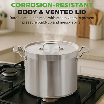 NutriChef-Stainless Steel Stock Pot 14L with Lid, Large Cooking Soup Pot, Heavy Duty Induction Stockpot