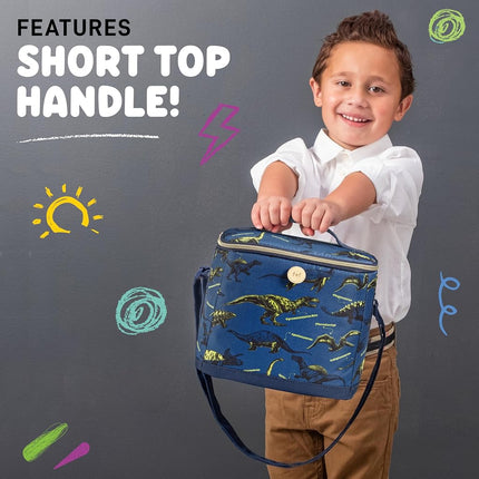 Fit & Fresh Insulated Lunch Box for Kids Boys & Girls, Lunch Bag for Kids with 2 Reusable Snack Bags, School Lunch Box, Cypress Dinosaur Navy