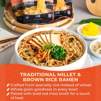 Lotus Foods Millet and Brown Rice Ramen with Miso Soup, Low Sodium, 2.8 oz, 10 Count