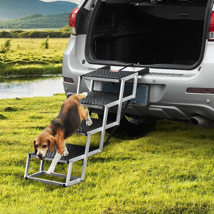 VEVOR Dog Stair for Cars, Wide 4-Step Car Ramp With Nonslip Surface, Portable Pet Steps, Lightweight Aluminum for SUV and Truck, Supports up to 68.1kg