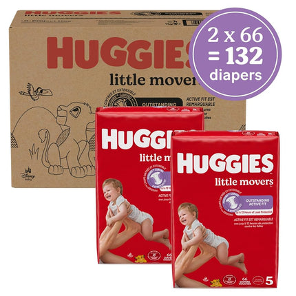 Huggies Little Movers Baby Nappies Size 5, Size 5, Pack of 132, Packaging May Vary