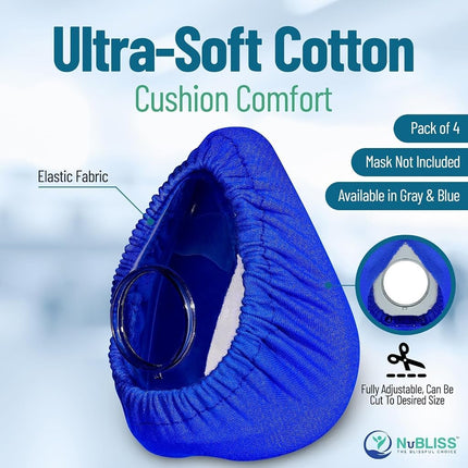 Nubliss CPAP Mask Liners - 4-Pack Soft Cushion Mask Cover Compatible with F20 Mask, F10 Mask, A Variety of Nasal Masks, Mouth Masks, & Most Full Face Masks - Washable, Reusable, Lightweight (Blue)
