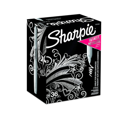 Marcadores permanentes metálicos Sharpie, punta fina, plateado metálico, 36 unidades