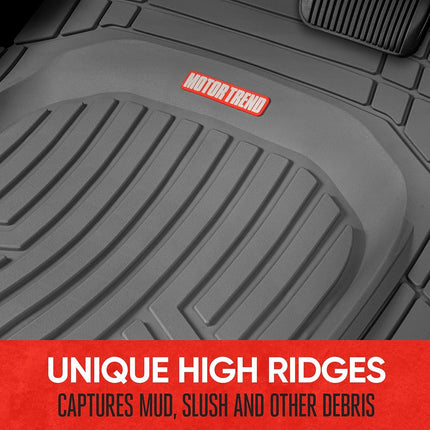 Motor Trend Premium FlexTough Plus All-Protection DeepDish Front & Rear Mats with Trunk Cargo Liner - Combo Set - All Weather Traction Grips, Gray