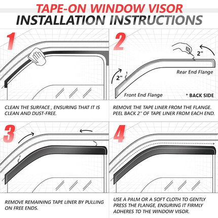 DNA MOTORING Set of 4 Tape-On Carbon Fiber Pattern Styling Window Visor Deflector Rain/Sun Guard Compatible with Audi A4 / S4 2002-2008, RS4 2007-2008, WVS-T2-0180-CF