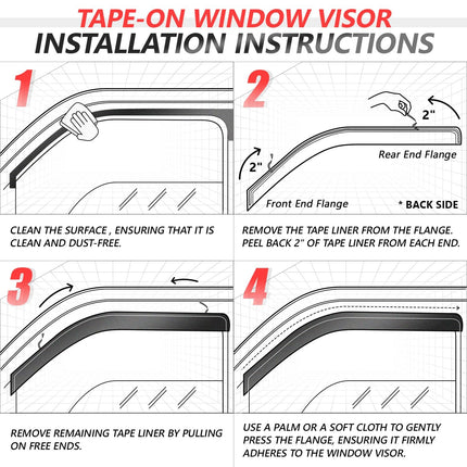 DNA MOTORING Set of 4 Tape-On Carbon Fiber Pattern Styling Window Visor Deflector Rain/Sun Guard Compatible with 2009-2014 Ford F-150 Crew Cab, WVS-046-CF