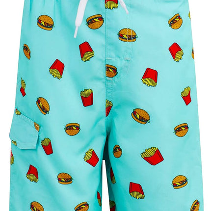 Kanu Surf Tahiti Boys Swim Trunks with UPF 50+ Sun Protection-Quick Dry Boys Swimsuit, Burger N Fries Aqua, 4
