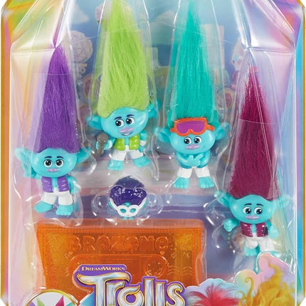 Mattel DreamWorks Trolls Band Together BroZone On Tour Set with 5 Small Dolls & Tape Cassette Stand, Collectible Toy Inspired by the Movie, HTH35