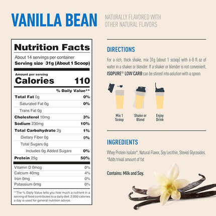 Isopure Protein Powder, Natural Tahitian Vanilla, 1 Pound