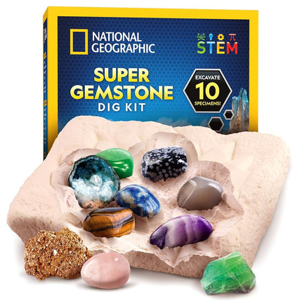NATIONAL GEOGRAPHIC Gemstone Dig Kit – Dig Up 10 Real Gems & Crystals, Science Kit for Kids, Gem Digging Kit for Kids, Mining Kit, Rock Collection